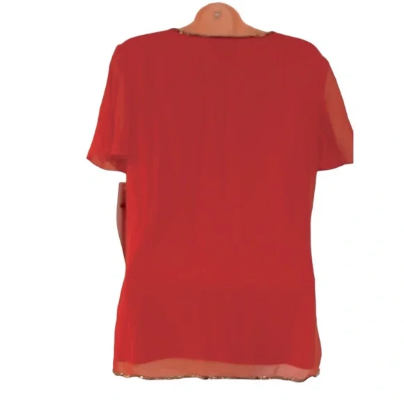 ASHRO Bead Trimmed Georgette Tangerine Orange Midi Skirt Set Wedding Guest Dress - Picture 10 of 16